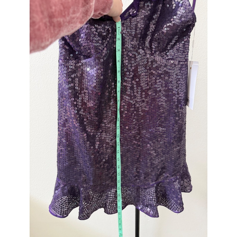 Mac Duggal Sequin V Neck Ruffle Dress Purple Size 4 Party Cocktail - Picture 5 of 8